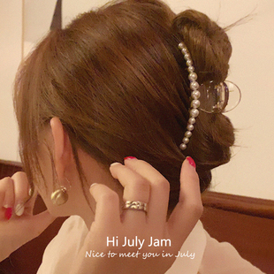 珍珠抓夹女冬季 大号鲨鱼夹后脑勺盘发气质夹子头饰高级感发抓发卡
