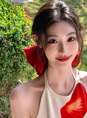 超显白~迪迪不畏同款超大号红色大肠发圈女款法式显脸小新年发饰