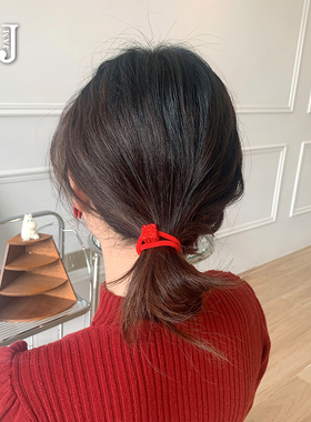 兔年喜庆发饰本命年红色水钻发圈新年皮筋扎头发绳网红2022年新款