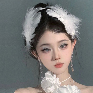 新娘头饰超仙白天鹅羽毛发夹cos天使拍照道具精致纯欲侧边夹子
