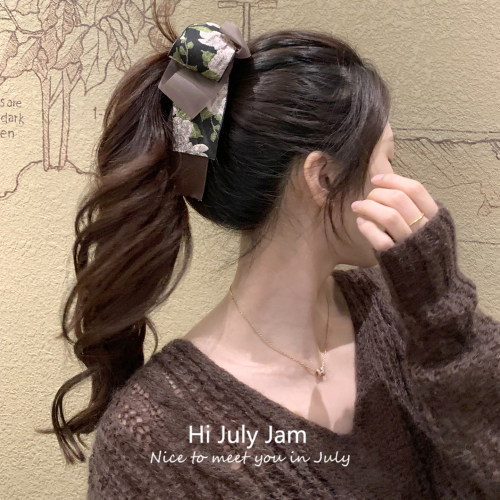 韩系碎花蝴蝶结飘带香蕉夹！