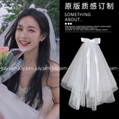 李一桐同款 蝴蝶结求婚小头纱发夹结婚拍照领证登记蓬蓬纱新娘发饰