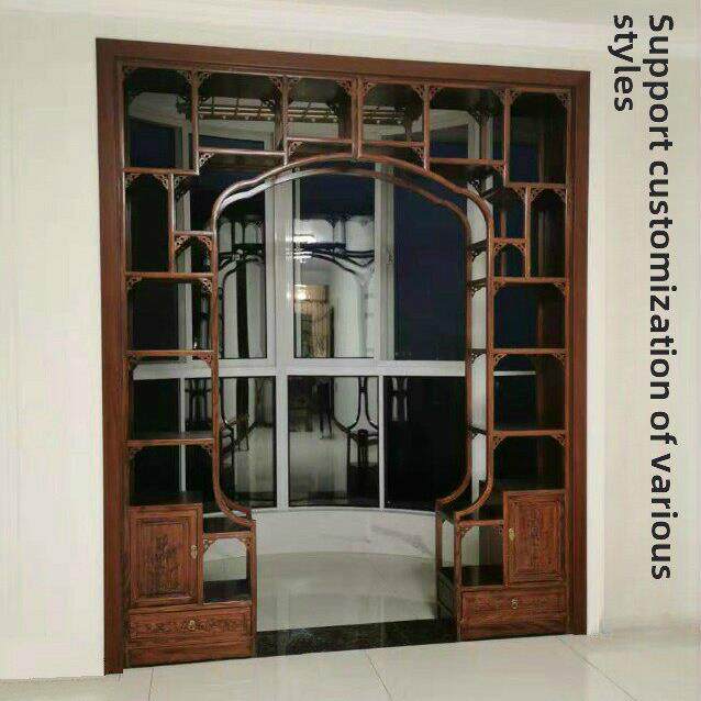 定制新中式博古架月洞门实木玄关隔断客厅圆拱门月亮门多宝阁书架