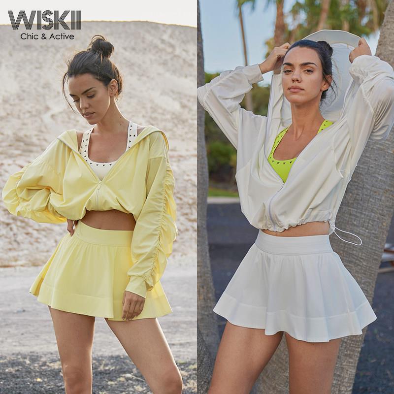 WISKII新款透气抗UV轻薄防晒健身服女运动健身防晒网球裙套装