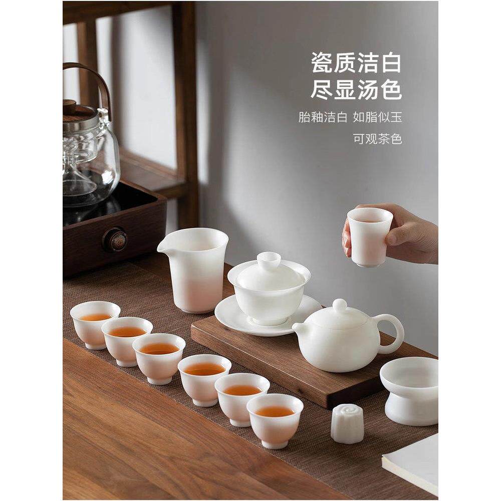 瑞丽冰型素烧玉瓷功夫茶具套装家用有盖碗杯全套可达高档礼盒礼品
