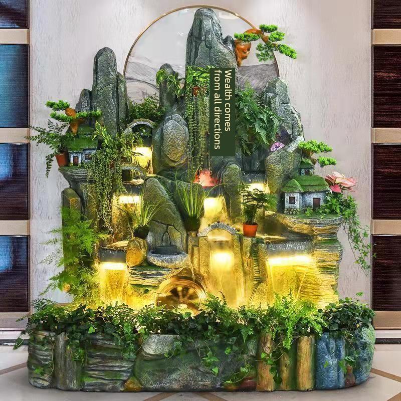 新中式假山流水喷泉家居轻奢加湿器鱼缸招财玄关客厅阳台落地摆件