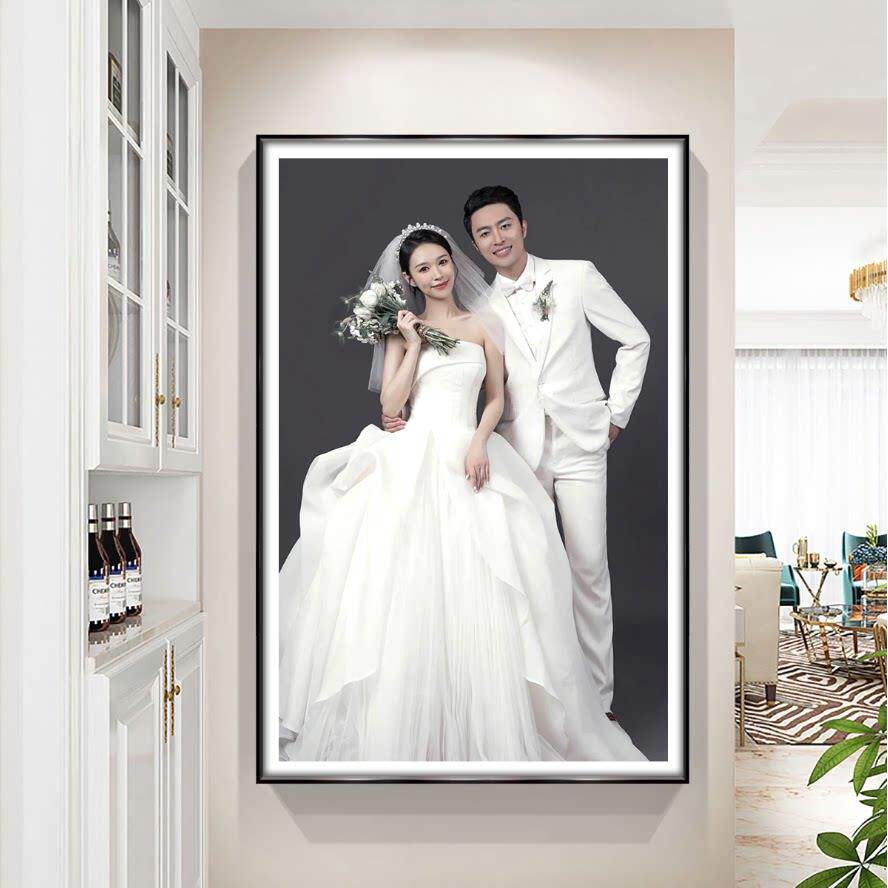 定制简约全家福影楼亲子结婚纱照放大冲洗照片做成铝合金相框挂墙