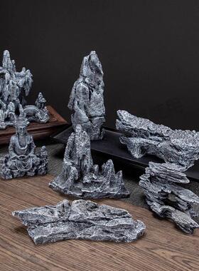 布景假山石盆栽盆景家用鱼缸造景装饰沙盘彷真小石头摆件桌面中式