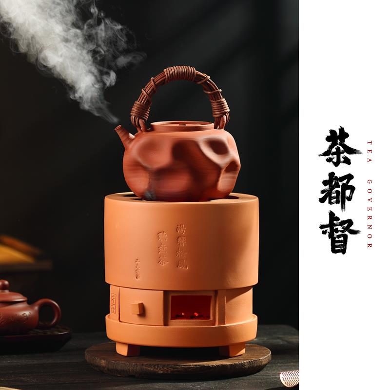 潮州炭炉才子 双层纳炉推拉门 手工红泥一体炉膛炭炉小火炉煮茶炉