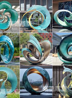 大型不锈钢雕塑定制异形圆环飘带房地产公园金属抽象艺术水景摆件