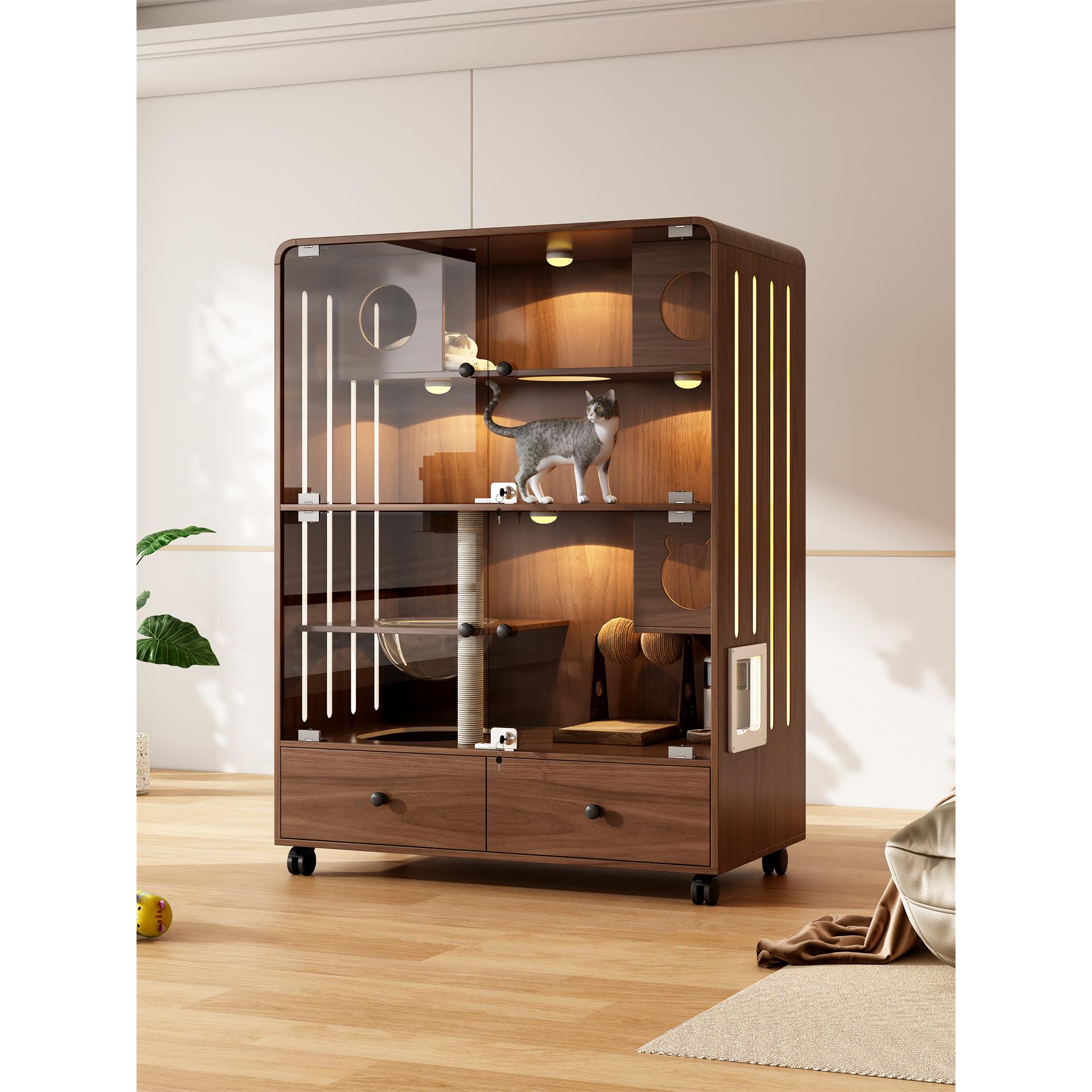 猫别墅家用室内猫爬架带厕所一体猫窝柜豪华不占地猫舍实木猫笼子