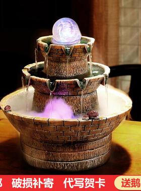 风水轮八方来财流水摆件循环水招财加湿装饰客厅办公室内假山喷泉