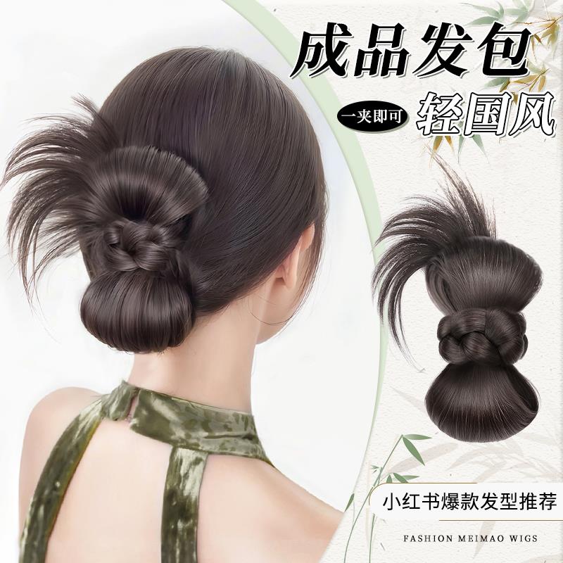 丸子头假发女仿真发轻国风鸡毛抓夹蓬松自然懒人党古风汉服假发包