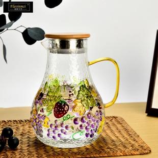 耐高温玻璃水壶彩绘冷水壶大容量茶壶酸梅汤果汁壶餐厅家用凉水壶