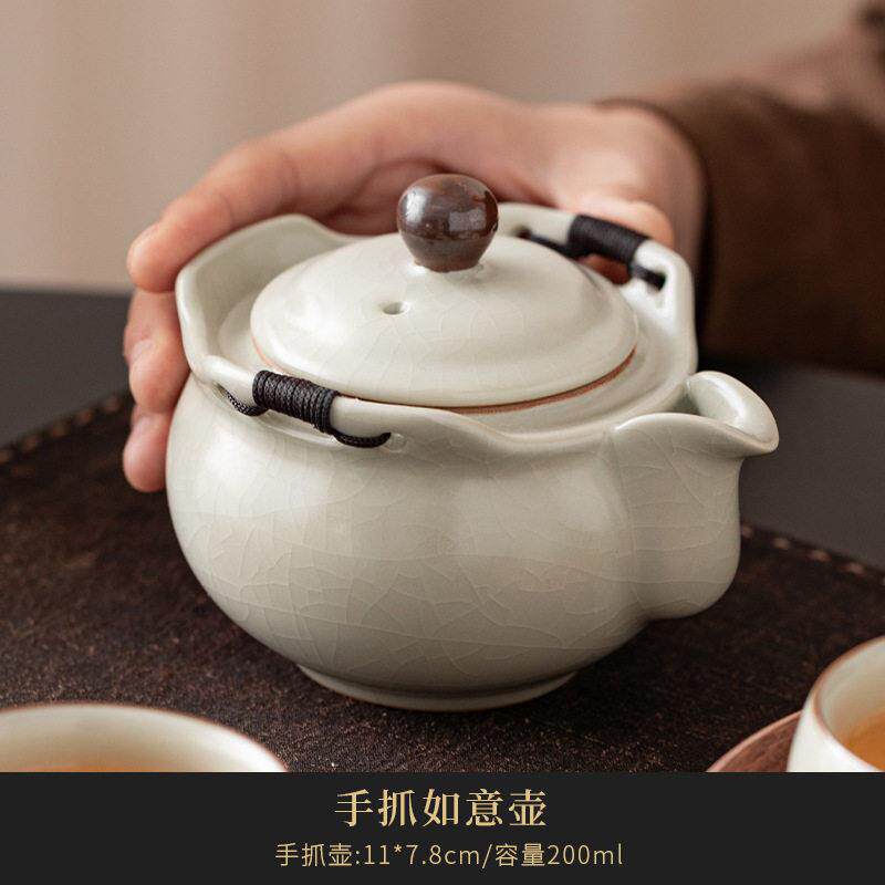 新中式景德镇青花瓷手抓壶茶具高档防烫功夫茶汝窑茶壶三才盖套装