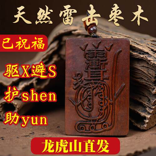 龙虎山天然雷击枣木金光咒紫薇讳吊坠道家饰品平安护身挂件令牌