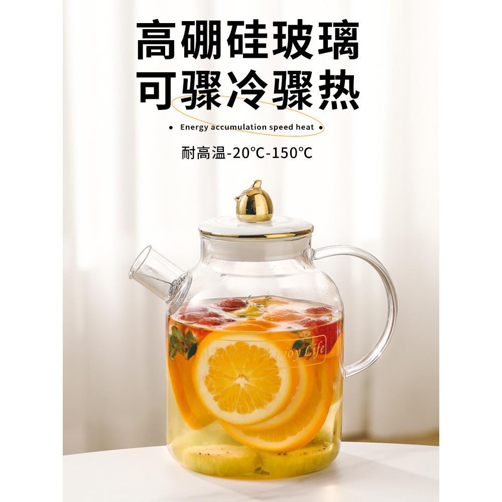 冷水壶玻璃耐高温家用大容量冷茶壶套装耐热沸水瓶白色单锅