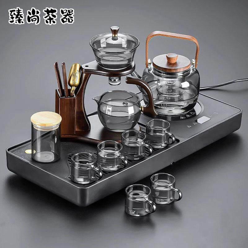 功夫茶具套组家用一体全自动泡茶台轻奢高档玻璃泡茶器黑晶炉煮茶