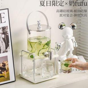 冷水壶带龙头水杯家用套装 耐高温玻璃水具套装 大容量凉水壶饮料桶