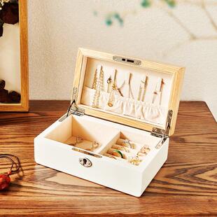 实木带锁首饰盒日式饰品耳针耳环项炼手饰珠宝收纳盒结婚生日礼物