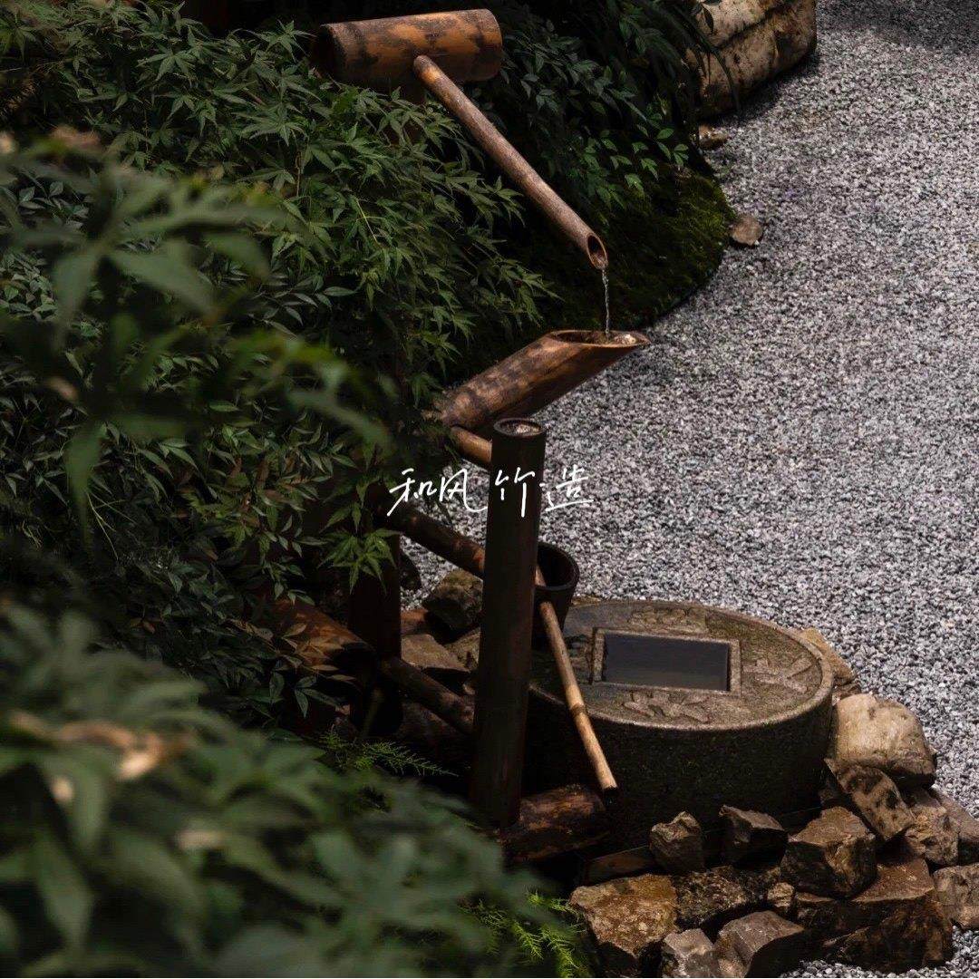 日式竹水流装置景禄干景观手工摆件支架古风水竹庭院室外园林景观