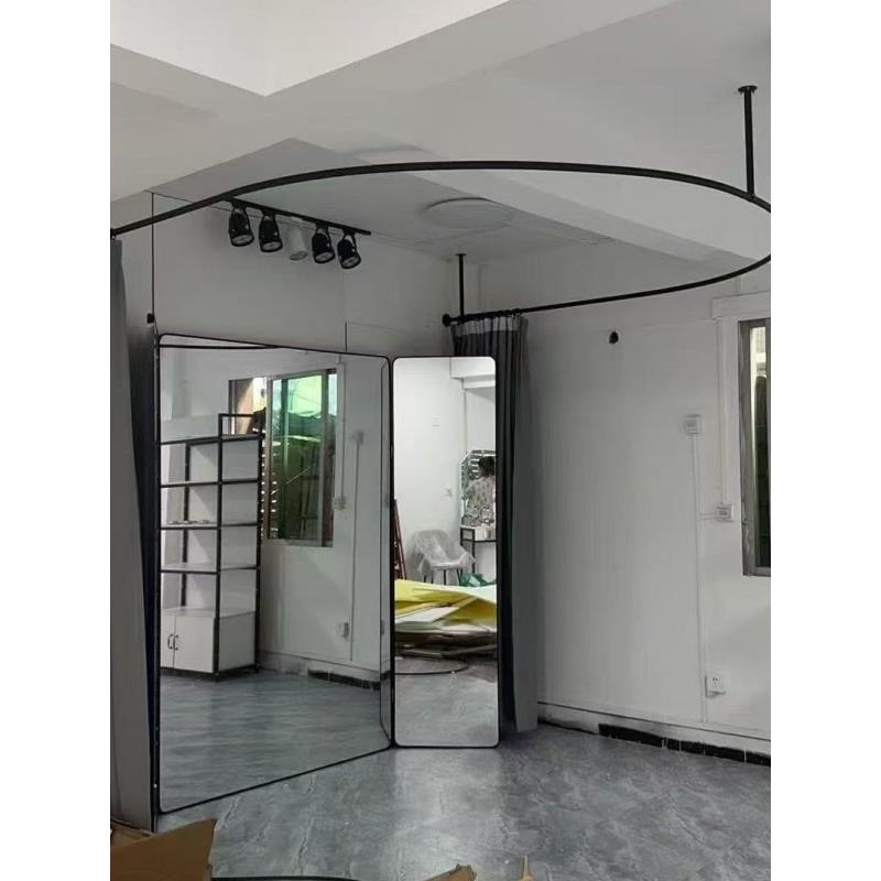 服装店试衣间u型杆婚纱店影楼更衣室换衣间架子铁艺窗帘架货架