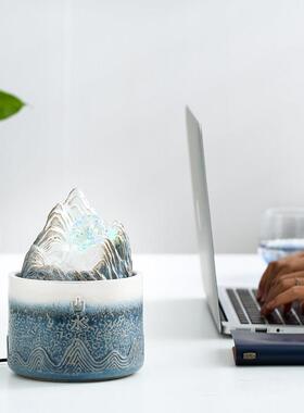 流水摆件循环水不插电USB迷你简约现代办公室桌面书房茶台装饰品