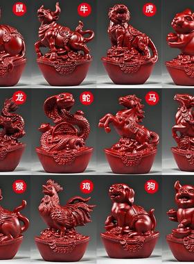 红花梨木雕十二生肖摆件一套实木鼠牛虎兔龙蛇马羊猴鸡狗猪工艺品