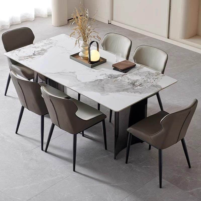意式现代简约岩板不锈钢餐桌客厅家用轻奢高级感吃饭桌子椅子组合