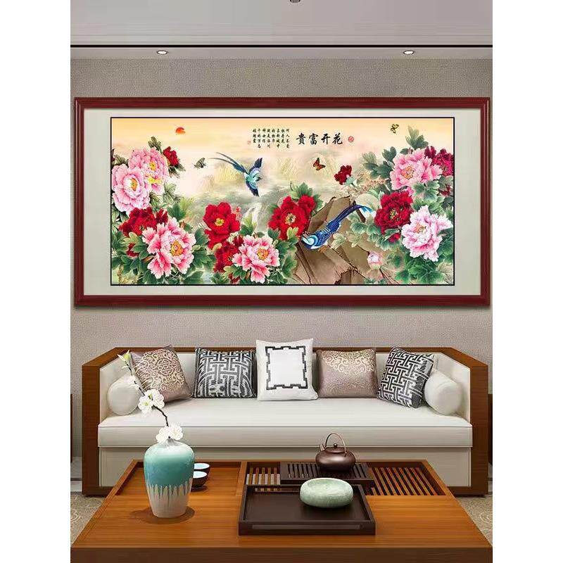 中式牡丹花鸟装饰画客厅沙发背景墙挂画富贵花开现代国画客厅挂画