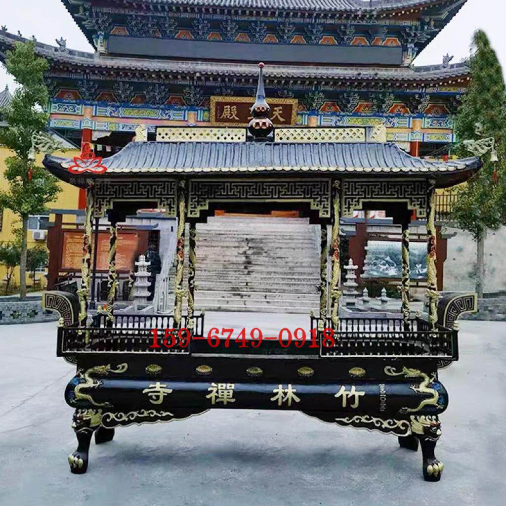 大型场所室外供奉带盖大型香炉仿古黄铜长方形铸铁烧香炉斗拱香炉