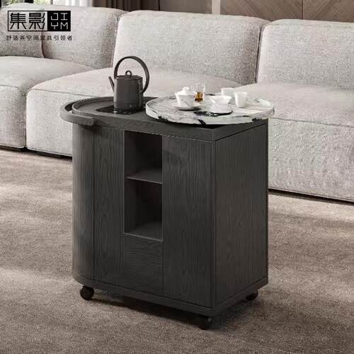 可移动实木茶几小户型家用带轮推车沙发边柜现代简约移动茶台茶桌
