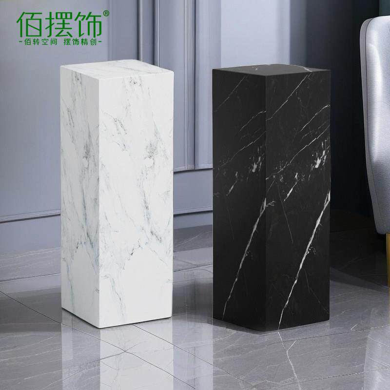 黑白色大理石底座客厅玄关装饰品展示摆台电视柜旁落地石柱雕塑台