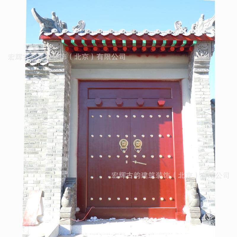 北京四合院木制作门楼松木仿古厂家中式棚顶古建门头工厂景观木门