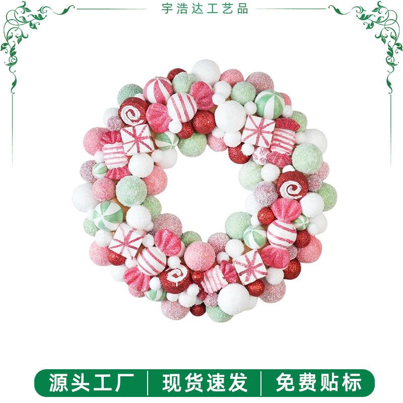 跨境新品圣诞花环圣诞节派对装饰挂件仿真泡沫花圈摆件源头厂家