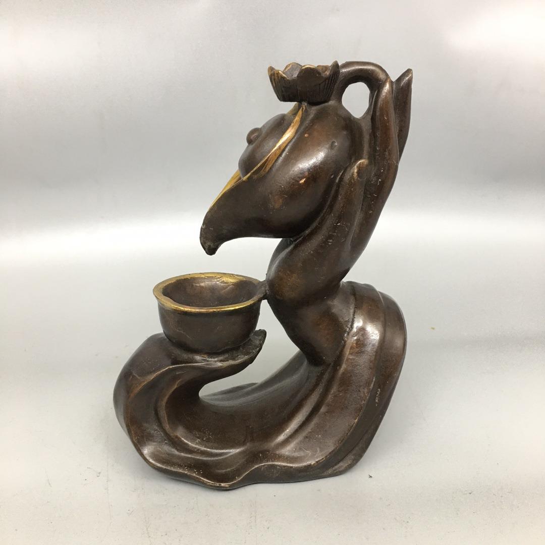 仿古铜佛手壶倒流香熏炉摆件家用做旧铜茶道客厅桌面摆设茶宠古玩