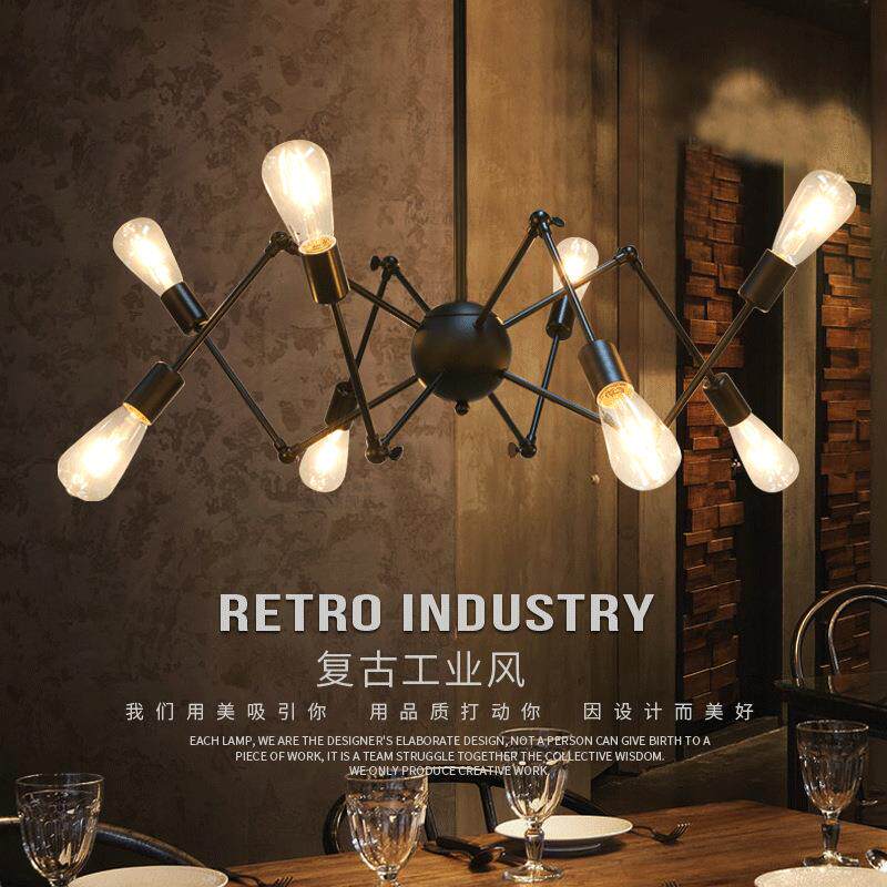 北欧简易创意办公室个性铁艺吊灯复古工业酒吧多头蜘蛛灯吊灯厂家