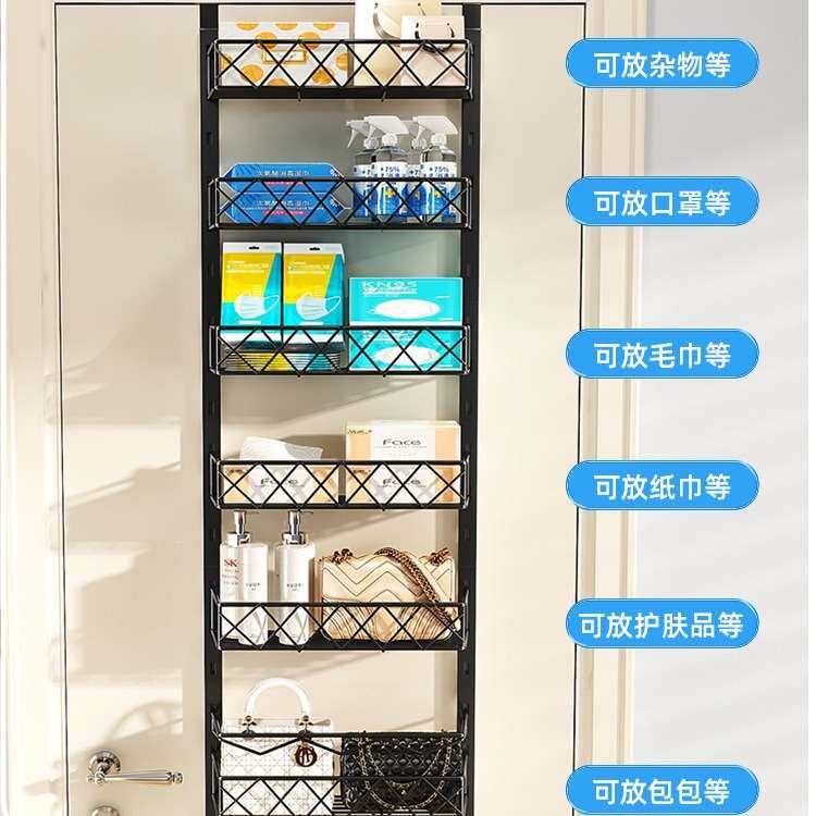 门后收纳置物架免打孔创意卧室房间门上多层收纳篮宿舍门背式挂架