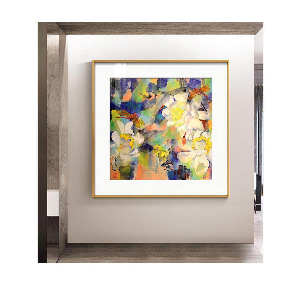 黄永玉荷花画花卉中国画新中国风餐厅装修画无障碍豪华高端入口茶