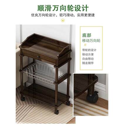 置物架多层收纳架带轮简易家用客厅落地实木茶水柜厨房储物架小型