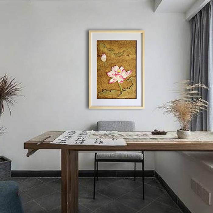 新品荷花莲花实木雕刻手工木刻版画立体浮雕彩绘客厅背景墙装饰壁图片