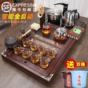 家用全自动上水烧水壶一体整套功夫茶台简约茶海 实木茶盘茶具套装