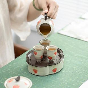 复古粉引做旧茶杯单杯家用功夫茶具主人杯 釉下彩手绘草莓品茗杯
