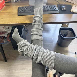 袜套配靴子灰色袜套女冬针织堆堆袜护膝长筒袜护脚腕修饰腿型