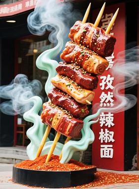 创意彷真烤肉串玻璃纤维雕塑美食街烧烤店门口引流装饰打卡定制摆