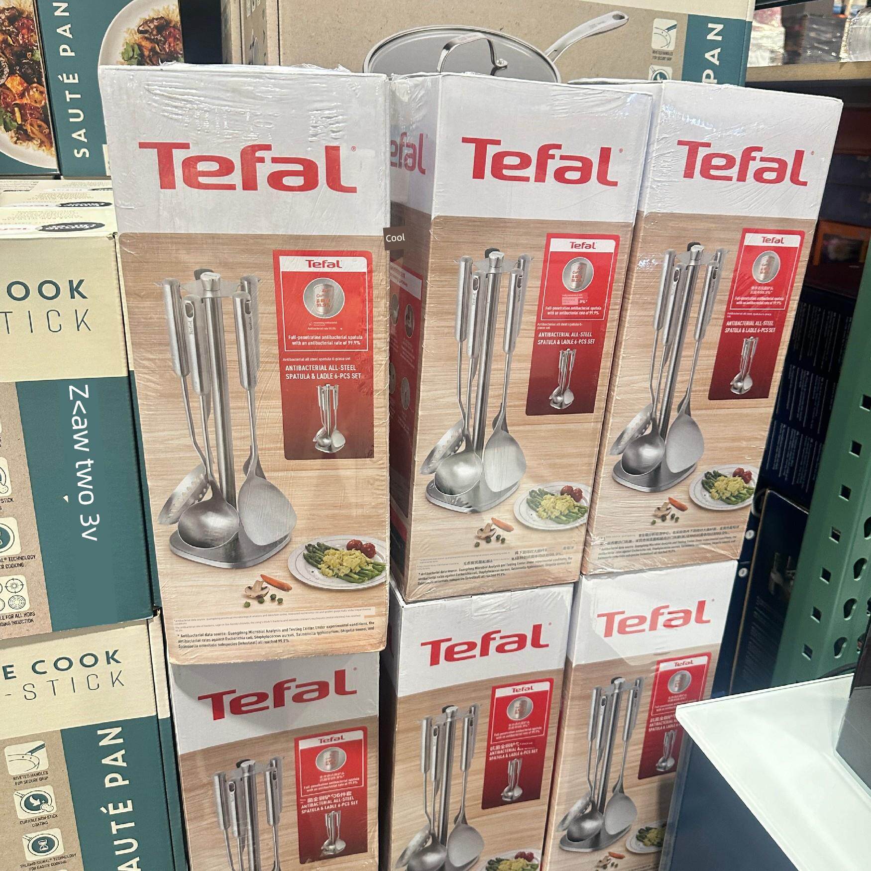 开市客Tefal特福抗菌全钢铲勺6件套厨房烹饪用具全套勺铲烹饪勺铲