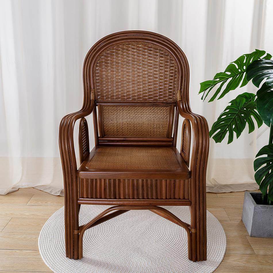 高靠背椅印尼老人真藤椅子手工编织阳台休闲 椅子护腰椅办公腾椅