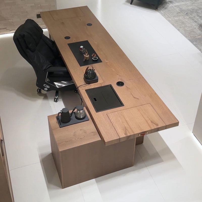 新中式实木茶桌椅组合简约黑胡桃木茶室茶台办公室泡茶桌原木风