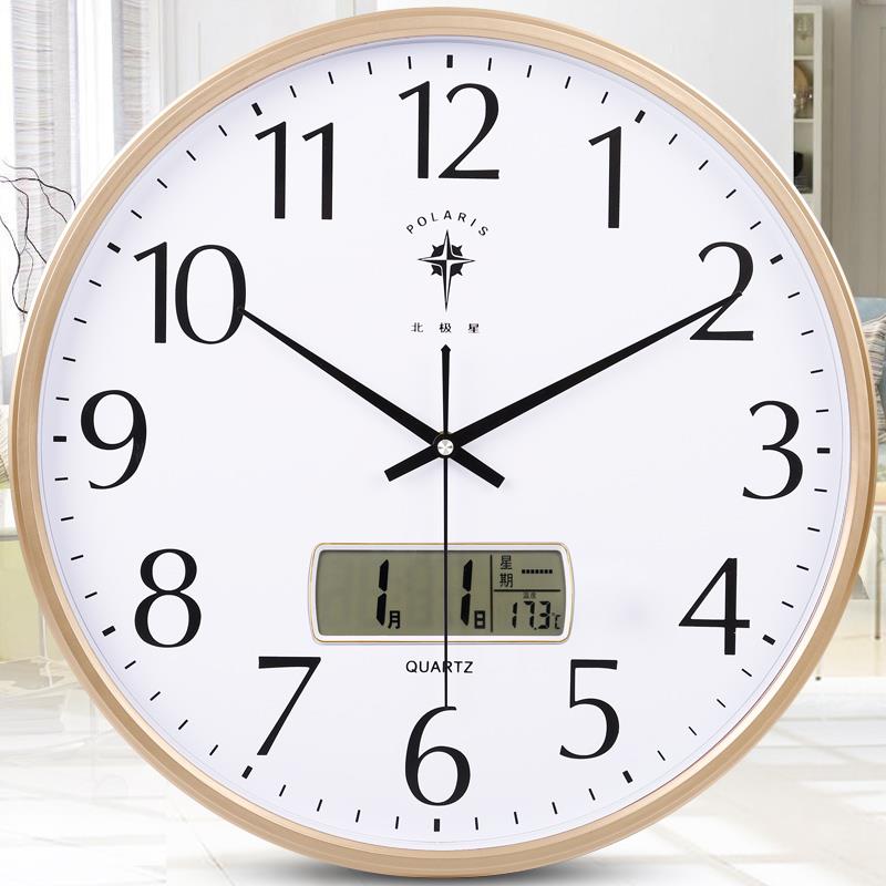 北极星客厅电子挂钟现代简约钟表静音万年历石英钟时尚日历时钟表
