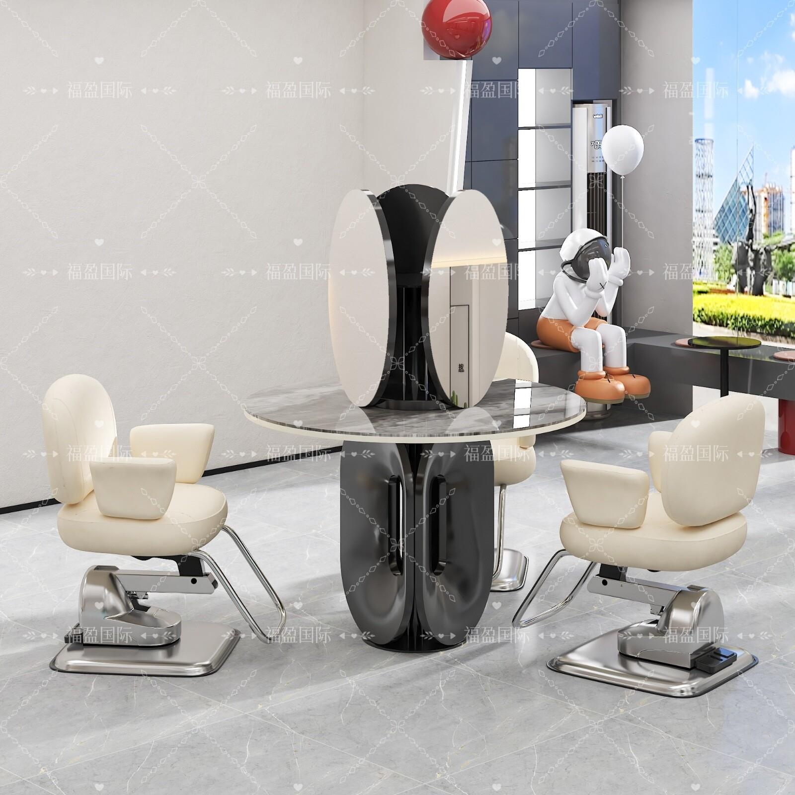 新款网红理发店不锈钢三面镜台美发店落地镜剪发烫染镜子发廊专用